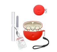 toergy Étui de protection pour écouteurs Oppo Enco Clip 2, résistant aux chocs, imperméable, souple et fin, en silicone, avec cordon, porte-clés et kit de nettoyage, rouge