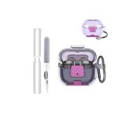 toergy Étui de protection pour Samsung Galaxy Buds3, en TPU souple, transparent, imperméable, résistant aux chocs, facile à transporter, avec cordon, porte-clés et kit de nettoyage (violet)