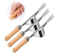 Toerjii Jardinière Manuelle, 2025 Neu Désherbeur Manuel Outil Gouge de Désherbage en Acier Inoxydable avec poignée Bois Pelle Jardinage Arrache Pissenlit (3 Pcs)
