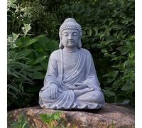 TOETOL Grande Statue de Bouddha - Décoration Zen d'extérieur - Taille M - 50,8 cm de Haut - Oxyde de magnésium - Pierre Grise pour Cour, Jardin, terrasse, Maison