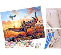 ToeTs Peinture par Numéro Adultes Avion de chasse vintage au coucher du soleil avec Pinceaux et Acryliques Bricolage Peintures Kits pour Enfants Seniors Débutant, pour la Décoration Intérieure Maison