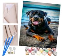 ToeTs Peinture par Numéro Adultes Chien rottweiler noir sur la plage avec Pinceaux et Acryliques Bricolage Peintures Kits pour Enfants Seniors Débutant, pour la Décoration Intérieure Maison