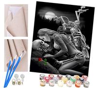ToeTs Peinture par numéros Peindre par Nombre avec des 4 brosses Kits à Peinte Cadeau de Peinture à l'huile pour Adultes Enfants Je veux aimer la fille squelette de moto même si je meurs 40x50cm