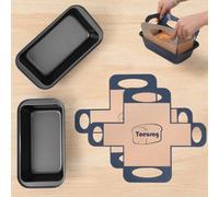 Toeusog Moule a Cake Lot de 2: Moule Gâteau 27x15x7cm avec 2 Tapis de Cuisson - Moules à Pain Antiadhésif Rectangulaire pour Four - Réutilisable Moules Pâtisserie en Acier Carbone