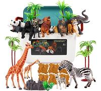 TOEY PLAY Lot de 52 figurines d'animaux pour enfants et adultes, animaux de la jungle sauvage, jeu de zoo, mère et enfant, blocs de sol, étui de transport, cadeaux pour 3 ans et plus