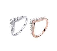 TOFBS 2 Bagues Couronne Chevron S925 Argent Zircon Brillant Empilables Ajustables Élégantes Bijoux Féminins