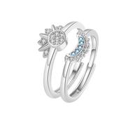 TOFBS 2Pcs Bague Soleil Lune Plaqué Or Bague en Argent Ajustable Scintillant Soleil Lune Bague avec Zirconium Promesse Couple Bagues Amitié Bijoux pour Femme argent+argent