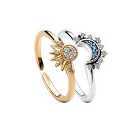 TOFBS 2Pcs Bagues Motif Lune Soleil Scintillant Ajustable Plaqué Or Bague En Argent Promesse Couple Bague Anxiété Réglable Fidget Rings pour Femme Cadeau
