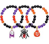 TOFBS 3 Pièces Bracelet Halloween Perle Empilable Bracelet Citrouille Fantôme Araignée Crâne Empilable Ensemble de Bracelet Bijoux pour Fête Famille Amis