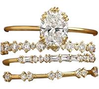 TOFBS 4 Pièces Ensemble Bagues Ovale Cristal Étincelant Alliance Empilable Bijoux Élégants Femme