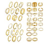 TOFBS 42 Pièces Vintage Or Knuckle Bague Ensemble pour Femme Fille Bohème Empilable Phalange Anneaux Set Perle Papillon Coeur Ensemble de Bagues