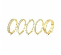 TOFBS 5 Pièces Ensemble Bagues Empilables Or 14k Zircon Cubique Brillant Alliance Anneau Bijoux Femme Élégant