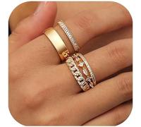 TOFBS 5 Pièces Ensemble Bagues Empilables Or 14k Zircon Cubique Brillant Alliance Anneau Bijoux Femme Élégant