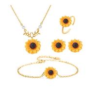 TOFBS 5 Pièces Ensemble Bijoux Tournesol Collier Boucles D'oreilles Bracelet Bague Parure Femme Argenté Floral Élégant Accessoires