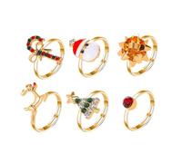 TOFBS 6 Pièces Bagues de Noël Ensemble pour Femme Fille Bagues Reglable Ouverte Anneau de Noël Sapin de Noël Renne Cloche Noël Décorations