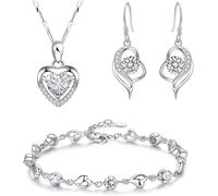 TOFBS Bijoux Femme Coeur Cristal Collier Plaqué Argent Boucles D'oreilles Collier Bracelet Cadeaux Pour Filles Femme Amant Petite Amie Mère D'anniversaire blanc
