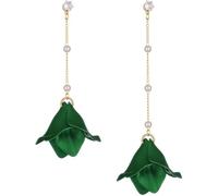 TOFBS Boucles d'Oreilles Femme Argent 925 Boucles d'oreilles Rose Acrylique Pétales en Perles Longues Pendantes Boucles d'Oreilles Vintage Bohème Fantaisie Déclaration Pour Femmes Filles(vert)