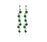 TOFBS Boucles d'Oreilles Femme Argent 925 Boucles d'oreilles Rose Pétale Longues Pendantes Boucles d'Oreilles avec Zircon Élégant Fantaisie Déclaration Cadeau Pour Femmes Filles Mariage(Vert)