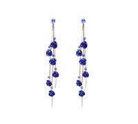 TOFBS Boucles d'Oreilles Femme Argent 925 Boucles d'oreilles Rose Pétale Longues Pendantes Boucles d'Oreilles avec Zircon Élégant Fantaisie Déclaration Cadeau Pour Femmes Filles Mariage(Bleu)