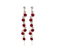 TOFBS Boucles d'Oreilles Femme Argent 925 Boucles d'oreilles Rose Pétale Longues Pendantes Boucles d'Oreilles avec Zircon Élégant Fantaisie Déclaration Cadeau Pour Femmes Filles Mariage(Rouge)