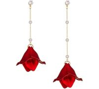 TOFBS Boucles d'Oreilles Femme Rose Acrylique Pétales en Perles Longues Pendantes Boucles d'Oreilles Vintage Bohème Fantaisie Déclaration Argent 925 Boucles d'oreilles Pour Femmes Filles rouge