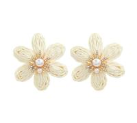 TOFBS Boucles D'oreilles Fleur Raphia Naturel Cristaux Perles Bijoux Femme Élégants Accessoires Artisanaux