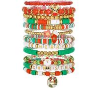 TOFBS Bracelet Femme Noël Perles Élastiques Bijoux Fantaisie Cadeau Anniversaire Femme Ensemble Bracelets Colorés pour Fête de Noël