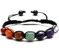 TOFBS Bracelet Tressé Pierres Naturelles Chakra Ajustable Cordon Noir Bijou Équilibre Spirituel Méditation