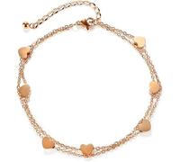 TOFBS Chaîne de Cheville Double Couche Motif Cœur Bracelet Cheville Ajustable Bijou Estival Accessoire Féminin