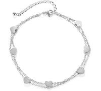 TOFBS Chaîne de Cheville Double Couche Motif Cœur Bracelet Cheville Ajustable Bijou Estival Accessoire Féminin