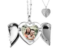 TOFBS Collier avec médaillon en forme de cœur et ailes d'ange - Image personnalisée - Cadeau pour femme, fille, maman, petite amie, épouse, Zinc