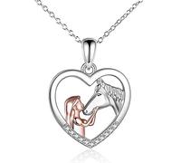 TOFBS Collier Fille et Cheval pour Femme et Fille, Argent, Coeur Pendentif Chaîne Bijoux Cadeaux de Cheval (#1)