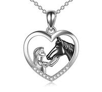 TOFBS Collier Fille et Cheval pour Femme et Fille Argent Coeur Pendentif Collier Cheval et Fille Chaîne Bijoux Cadeaux de Cheval (#1 * Cheval Noir)