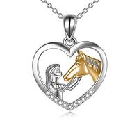 TOFBS Collier Fille et Cheval pour Femme et Fille Argent Coeur Pendentif Collier Cheval et Fille Chaîne Bijoux Cadeaux de Cheval (#1 * Cheval Or)