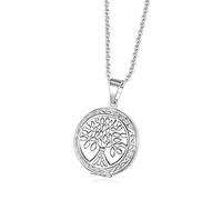 TOFBS Collier Photo Rond Femme Homme Médaillon Pendentif Médaille Gravure Personnalisée Acier Inoxydable Porte Photo Chaîne Bijoux Fille Cadeau Parfait (Argenté*Arbre de vie)