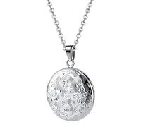 TOFBS Collier Photo Rond Femme Homme Médaillon Pendentif Médaille Gravure Personnalisée Acier Inoxydable Porte Photo Chaîne Bijoux Fille Cadeau Parfait (Argenté)