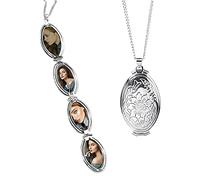 TOFBS Collier Photo Rond Femme Homme Médaillon Pendentif Médaille Gravure Personnalisée Laiton Porte Photo Chaîne Bijoux Fille Cadeau Parfait (Argenté*4 Photo)