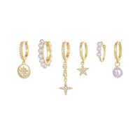 TOFBS Créoles Perles Pendantes Étoile Croix Médaillon Strass Boucles D'oreilles Argentées Brillantes Minimalistes Élégantes