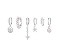 TOFBS Créoles Perles Pendantes Étoile Croix Médaillon Strass Boucles D'oreilles Argentées Brillantes Minimalistes Élégantes