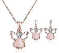 TOFBS Ensemble Bijoux Ange Ailes Cristal Pierre Oeil Chat Collier Boucles D'oreilles Pendentif Femme Élégant Brillant