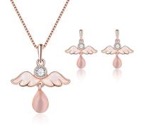 TOFBS Ensemble Bijoux Ange Ailes Cristal Pierre Oeil Chat Collier Boucles D'oreilles Pendentif Femme Élégant Brillant