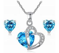 TOFBS Ensemble Bijoux Coeur Cristal Zircon Collier Boucles D'oreilles Parure Élégante Argentée Brillante Romantique