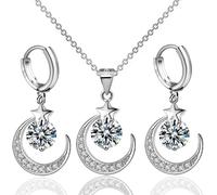 TOFBS Ensemble Bijoux Cœur Brillant Collier Boucles D'oreilles Cristal Argent Parure Femme Élégante