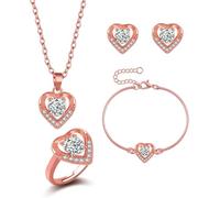 TOFBS Ensemble Bijoux Cœur Cristal Brillant Collier Boucles D'oreilles Bracelet Bague Argenté Élégant Femme Romantique
