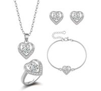 TOFBS Ensemble Bijoux Cœur Cristal Brillant Collier Boucles D'oreilles Bracelet Bague Argenté Élégant Femme Romantique