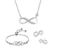 TOFBS Ensemble Bijoux Infini Brillant Collier Bracelet Boucles D'oreilles Cristal Argenté Ajustable Élégant Parure Femme