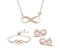 TOFBS Ensemble Bijoux Infini Brillant Collier Bracelet Boucles D'oreilles Cristal Argenté Ajustable Élégant Parure Femme