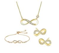TOFBS Ensemble Bijoux Infini Brillant Collier Bracelet Boucles D'oreilles Cristal Argenté Ajustable Élégant Parure Femme