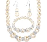 TOFBS Ensemble Bijoux Perles Élégantes Collier Bracelet Boucles D'oreilles Cristal Strass Accessoires Femme Parure Classique