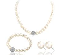 TOFBS Ensemble Bijoux Perles Élégantes Collier Bracelet Boucles D'oreilles Cristal Strass Accessoires Femme Parure Classique